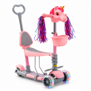 Scooter Infantil Unicornio 5 en 1 con Silla, Guía y Luces LED