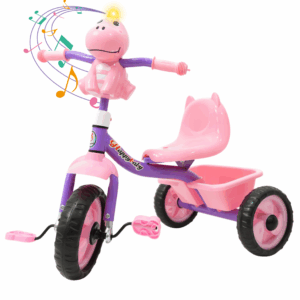 Triciclo dragón con luces y sonidos para niños y niñas de 2 a 5 años, triciclo ajustable con asiento y manillar, cesta extraíble