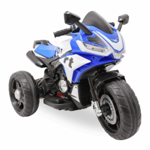 Motocicleta de 12 V para niños con llantas en EVA, velocidad máxima de 8 Km/h, sonidos realistas, música, cargador de batería