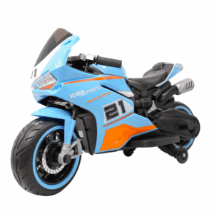 Motocicleta R1000 de 12 V para niños con llantas en EVA, velocidad máxima de 8 Km/h, sonidos realistas, música, cargador de batería