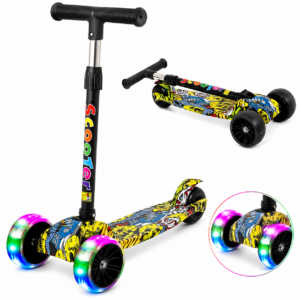 Scooter Infantil 3 Ruedas con Luces LED, Plegable y Manubrio Ajustabl
