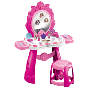 Mesa de maquillaje para niñas con espejo y silla, juego de tocador de maquillaje para niñas con accesorios y luces y sonido musical