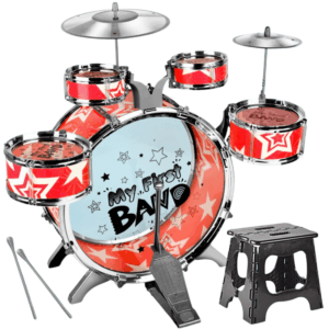 Juego de batería para niños pequeños de 3 a 6 años, tambor de jazz de plástico con taburete, juguete musical
