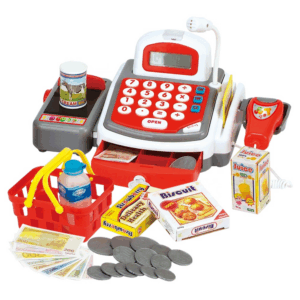caja registradora para niños, con escáner/tarjeta de crédito/dinero de juego/comida, juguetes de aprendizaje para