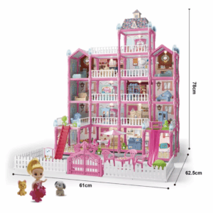 Casa de muñecas para niñas, casa de muñecas de ensueño de 4 pisos, 15 habitaciones con 2 muñecas, luces, animales, muebles y accesorios, casa de juegos para niños pequeños, regalo para niñas