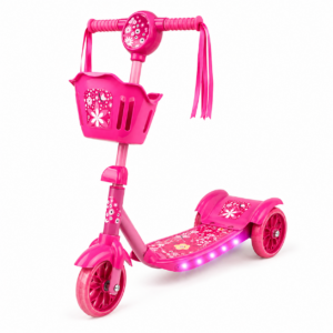 Scooter Infantil 3 Ruedas Rosa con Canastilla y Luces Laterales