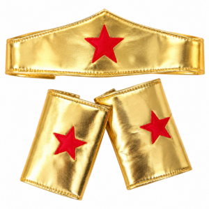 Set de Accesorios Heroína para Niña – Corona + Brazaletes Dorados